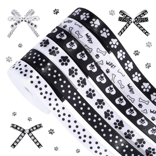 Pineraap Ripsband mit Pfotenabdruck, 0,95 cm, Schwarz / Weiß, Hundeknochen, Pfotenmuster, für Haustiere, Party, Dekoration, Geschenkverpackung, Bastelbedarf, 6 Rollen, 27,7 m Pineraap Ripsband mit Pfotenabdruck, 0,95 cm, Schwarz / Weiß, Hundeknochen, Pfotenmuster, für Haustiere, Party, Dekoration, Geschenkverpackung, Bastelbedarf, 6 Rollen, 27,7 m von Pineraap