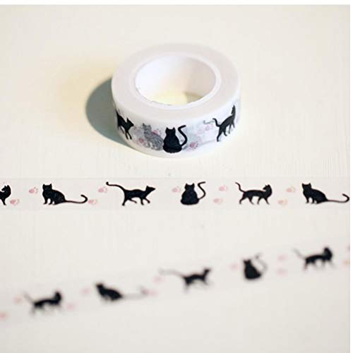 PiniceCore 1 PC Neue 15 mm * 10m Cartoon Schwarze Katzen-Druck Japanischen Papier Washi Tapes Masking Tape Dekorative Klebebänder von PiniceCore
