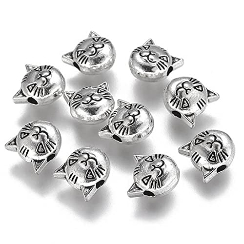 PiniceCore 20 Stücke Tibetan Stil Antike Silber Farbe Katze Kopf Perlen Für Schmuck Machen Groß Loch Herzform Metallperlen DIY Ergebnisse Handgemacht von PiniceCore