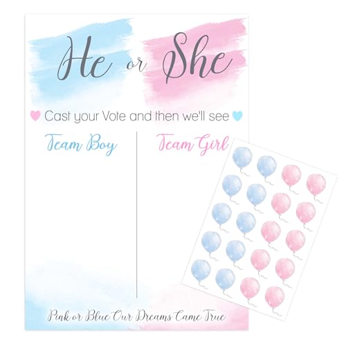 Gender Reveal Party Dekoration Kit, Junge oder Mädchen Abstimmungstafel mit Banner, Rosa und Blau Aquarell Thema (Abstimmungsaktivität, 20, Gastnummer) von Pink Bee