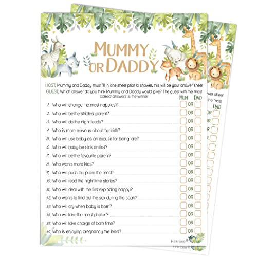 Pink Bee Parties Mummy or Daddy, Safari Theme Baby Shower Game - 20 Players Pink Bee Parties Mummy or Daddy, Safari Theme Baby Shower Game - 20 Players von Pink Bee