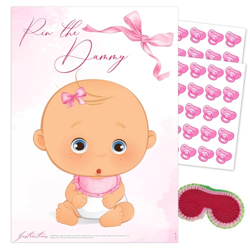 Pink Bee Parties Pin The Dummy Baby Shower Spiel mit Babyschleife – 40 Spieler – Rosa von Pink Bee