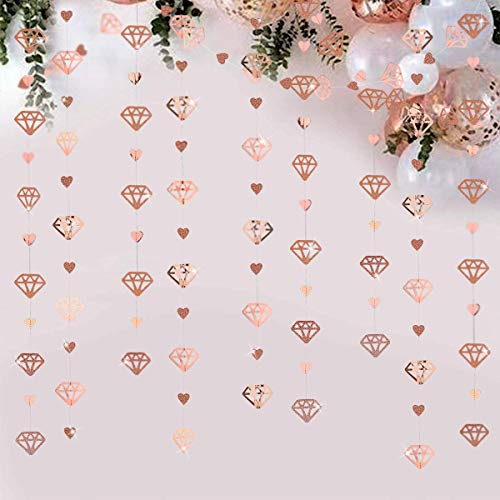 Rosegold Diamantenherz zum Aufhängen, doppelseitig, glitzernd, Metallic-Papiergirlande, Banner für Junggesellinnenabschied, Verlobung, Hochzeit, Brautparty, Jahrestag, Partyzubehör (4 Packungen) von Pink Blume