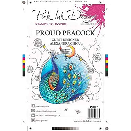 Pink Ink Designs PI047 Pink Ink Klare Proud Peacock-transparenter Photopolymer-Stempel, haftet an Acrylblöcken, dekoratives Zubehör für Karten, Journal, DIY-Basteln/Kunst, Durchsichtig, A5 von Pink Ink Designs