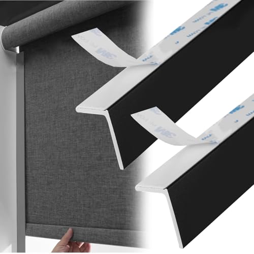 Lichtblockierende Streifen, L-förmige Verdunkelungsblocker, Seitenschienen, lichtblockierende PVC-Rollos, selbstklebend, Innenkantenstreifen für Fensterspalten, Sichtschutz, individuell (schwarz, 70 Z von Pink Palm