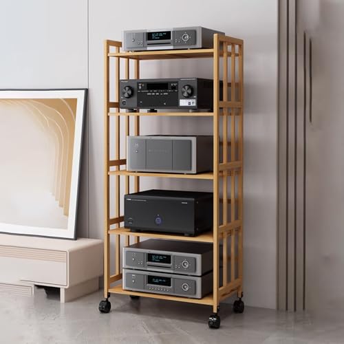 Pink Palm 5-stöckiges Stereo-Schrankmöbel mit verstellbarem Regal, Medienregal aus Bambus mit großer Kapazität, Eckbücherregal für Büro/Heimkino (Größe: 55 cm) von Pink Palm