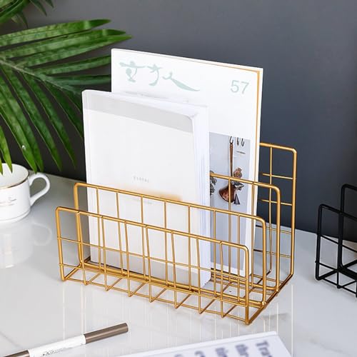 Tisch-Zeitschriftenständer, Zeitungsständer aus Metalldraht für die Organisation von Post, Literatur, Katalogen, großen Umschlägen, CDs und Büchern, Aufbewahrung von Netz-Notizbüchern (Farbe: Gold, Gr Tisch-Zeitschriftenständer, Zeitungsständer aus Metalldraht für die Organisation von Post, Literatur, Katalogen, großen Umschlägen, CDs und Büchern, Aufbewahrung von Netz-Notizbüchern (Farbe: Gold, Gr von Pink Palm