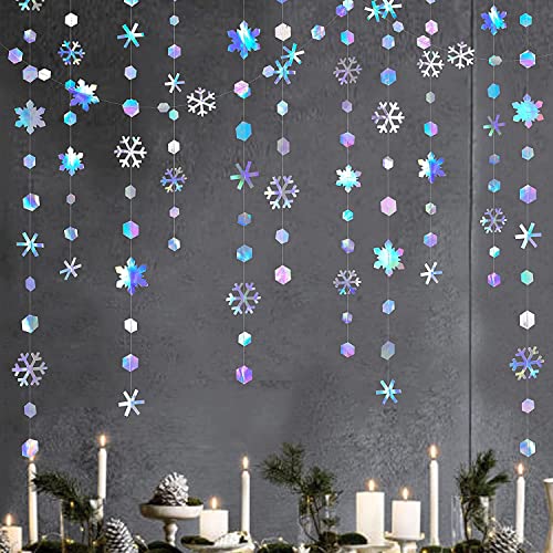 52 Ft Winter Wonderland Party Decorations Iridescent Snowflakes Garland Holographic Paper Snowflakes Streamer for Winter Onderland Christmas Frozen Birthday Wedding Baby Bridal Shower Party Supplies von PinkBlume