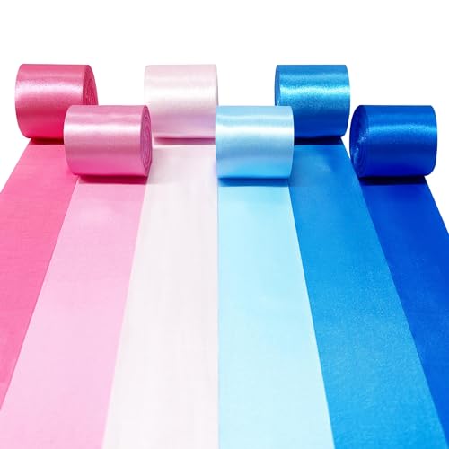 60m Gender Reveal Satinband 50mm Breit Ombre Rosa und Blaues Band für DIY-Bastelarbeiten Geschenke Verpackungen Einladungskarten Geburtstag Hochzeit Babyparty Ihn oder Sie Junge oder Mädchen Dekor von PinkBlume