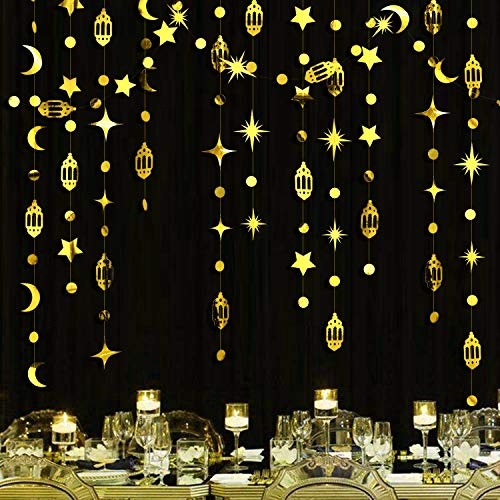 Gold Eid Mubarak Ramadan Dekorationen Hängende Stern Mond Kreis Punkt Halbmond Lampe Girlande Streamer Hintergrund Banner Dekorationen für Zuhause Happy Ramadan Lesser Bairam Islam Muslim Hochzeit von PinkBlume