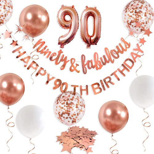 Rosegold Eighty & Fabulous Happy 90th Birthday Banner Girlande Folienballon 90 für Damen 90. Geburtstag Dekorationen zum 90. Geburtstag zum Aufhängen 90 und fabelhaften Prost bis 90. Geburtstag Party von PinkBlume