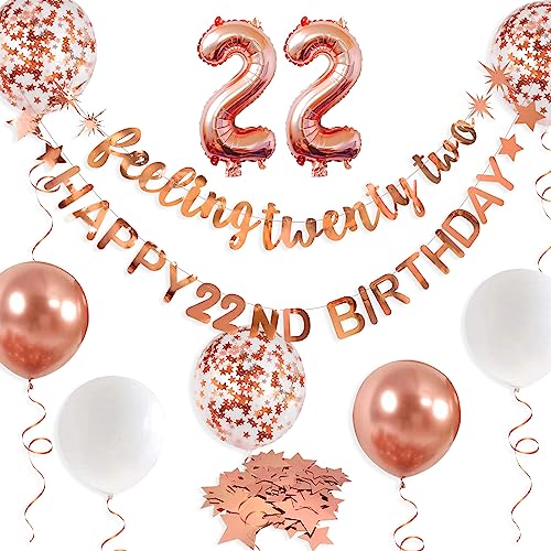 Rosegold Feeling Twenty Two Happy 22th Birthday Banner Girlande Folienballon 22 für Damen 22. Geburtstag Dekorationen zum 22. Geburtstag zum Aufhängen 22 und Prost bis 22. Geburtstag Party von PinkBlume