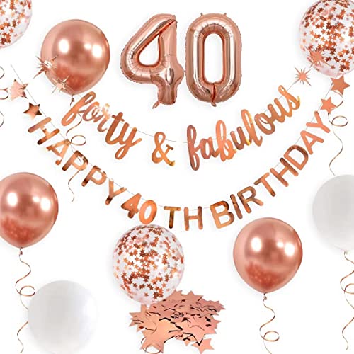 Rotgold Forty & Fabulous Happy 40th Birthday Banner Girlande Folienballon 40 für Damen zum 40. Geburtstag, Dekorationen zum 40., zum Aufhängen von 40 und fabelhaften Prost bis 40. Geburtstag von PinkBlume