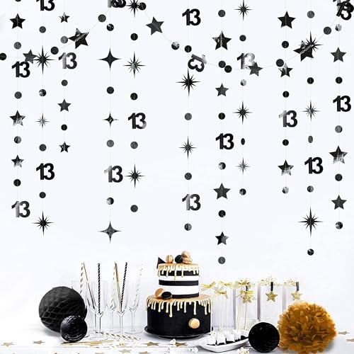 Schwarze Dekoration zum 13. Geburtstag Zahl 13 Kreis Punkte Funkelnder Stern Girlande Metallische Luftschlange Wimpelkette Banner Hintergrund für Herren und Damen 13 Geburtstag Jahrestag Partyzubehör Schwarze Dekoration zum 13. Geburtstag Zahl 13 Kreis Punkte Funkelnder Stern Girlande Metallische Luftschlange Wimpelkette Banner Hintergrund für Herren und Damen 13 Geburtstag Jahrestag Partyzubehör von PinkBlume