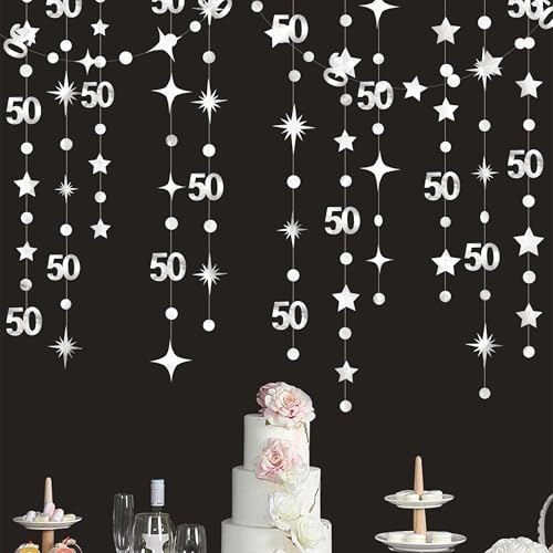 Silver 50. Geburtstagsdekorationen Nummer 50 Kreis Punkt Twinkle Star Garland Metallic Hanging Streamer Banner Hintergrund für 50 Jahre alte Geburtstag Happy 50. Jubiläum Fünfzigste Partyzubehör Silver 50. Geburtstagsdekorationen Nummer 50 Kreis Punkt Twinkle Star Garland Metallic Hanging Streamer Banner Hintergrund für 50 Jahre alte Geburtstag Happy 50. Jubiläum Fünfzigste Partyzubehör von PinkBlume