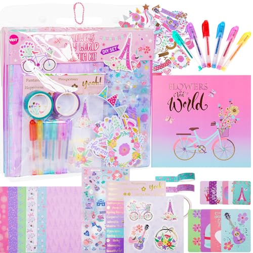 DIY Journal Kit für Mädchen, personalisiertes Tagebuch & Scrapbook Stuff für Teens, dekorieren Sie Ihren Planer/Organizer, Journaling Arts Craft Kit Geburtstagsgeschenke Ideen für Kinder (Blume) von PinkSheep