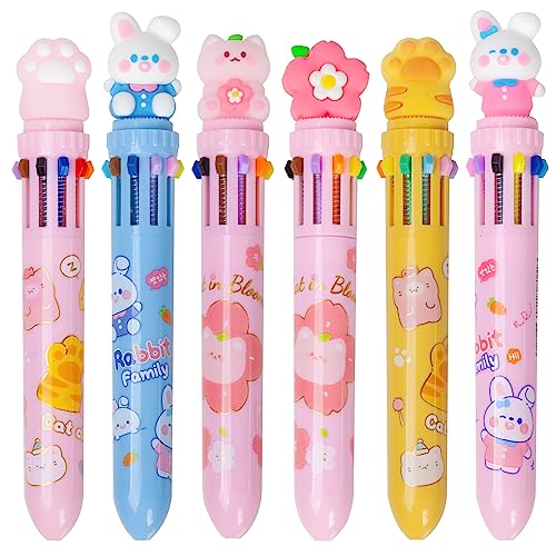 PinkSheep Multicolor Kugelschreiber 0,7 mm, 10-in-1 farbige einziehbare Tierkugelschreiber für Büro zurück zu Schule liefert Studenten Kinder Geschenk, 6 Count von PinkSheep