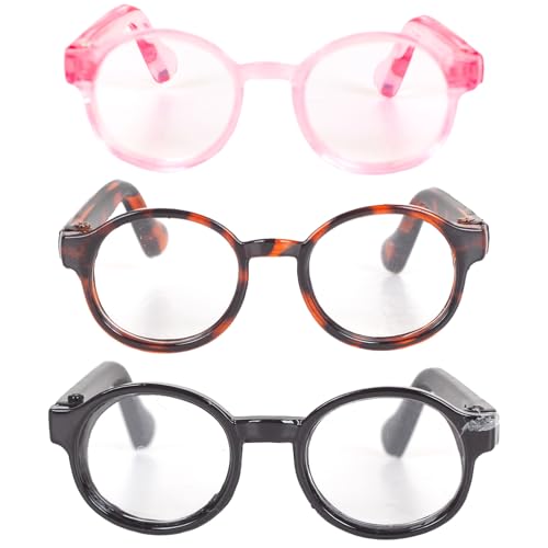 3pcs Mini Puppen Brille Set Schwarz Rosa Leopard Print Dress Up Zubehör für 15-17cm Puppen Kostüm Kleiderschrank Requisiten für Sammelfiguren von Pinkgarden
