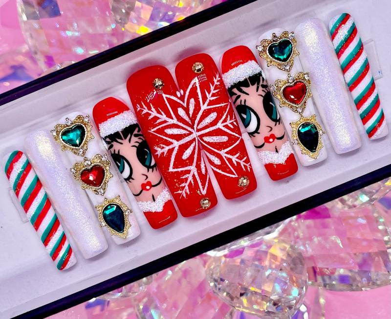 Urlaub Betty | Weihnachten Betty Boop Drücken Sie Auf Die Nägel Handgemalte Urlaub von PinkiePromisesCo