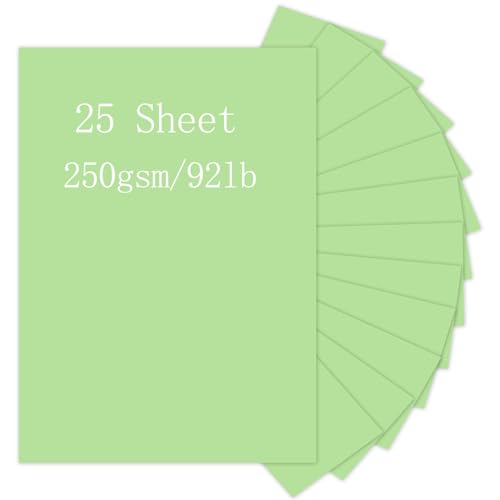 Hellgrüner Karton, Pinovk 25 Blatt 8,5 x 11 dickes Papier, 250 g/m², Druckerpapier für Halloween, Weihnachten, Einladungen, Basteln, DIY-Karten, Scrapbooking und Schreibwaren-Druck von Pinovk