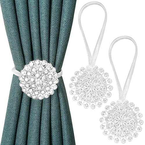 Pinowu Magnetisch Kristall Blume Vorhang Raffhalter (2pcs), Dekorativ Vorhang Halte zurück Schnalle Clips mit dehnbar String Seil für Schlafzimmer, Wohnzimmer, Büro von Pinowu