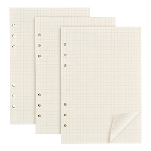 Pinsheng 3 Packungen A5 Nachfüllpapier A5 Papier Kariert A5 Papier Gepunktet Nachfüllbare Refill Paper Nachfüllbar Notizpapier 135 Blätter 6 Löcher Nachfülleinlagen Loose Notizpapier(Kariert) von Pinsheng