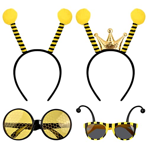 Pinsheng Bienen Kostüm 4 Stück Biene Kostüm Accessoire Set Biene Stirnband mit Biene Brille Bienenkostüm Brille Bienenstirnband Haarreif Biene mit Fühlern für Halloween Kleid Cosplay Party von Pinsheng