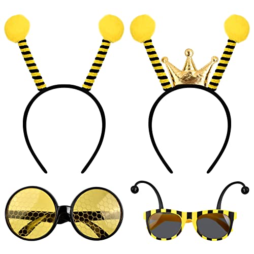 Pinsheng Bienen Kostüm 4 Stück Biene Kostüm Accessoire Set Biene Stirnband mit Biene Brille Bienenkostüm Brille Bienenstirnband Haarreif Biene mit Fühlern für Halloween Kleid Cosplay Party von Pinsheng