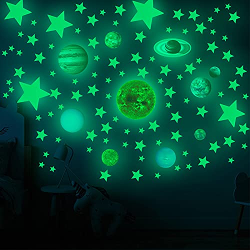 Pinsheng Leuchtaufkleber 525 Stück Leuchtsticker Wandtattoo Mond und Sterne Fluoreszierend Wandaufkleber, Leuchtstoff Aufkleber Für Kinderzimmer Dekorative Aufkleber von Pinsheng