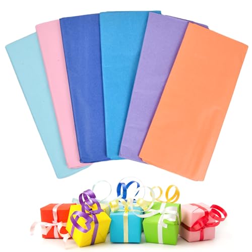 Pinsheng Seidenpapier Bunt 60 Blatt 50x66cm Geschenkpapier Farbige Kunst Seidenpapier 6 Farben Buntes Papier Tissue Papier für DIY Pompoms, Geschenkverpackung, Tischdeko von Pinsheng