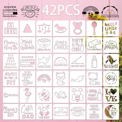 50 Stück Babyparty-Malvorlagen, gemischte Sätze, Druckvorlagen, 10,2 cm, wiederverwendbar, niedlicher Body, Malschablonen, Tierschablonen zum Malen 50 Stück Babyparty-Malvorlagen, gemischte Sätze, Druckvorlagen, 10,2 cm, wiederverwendbar, niedlicher Body, Malschablonen, Tierschablonen zum Malen von Pinsit