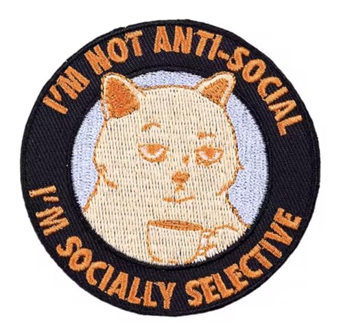 Aufnäher, bestickter Aufnäher zum Aufbügeln, Aufschrift "I'm Not Anti-Social I'm Socially Selective Cat Kitty Cute Coffee Office Humor Joke Loner Social Anxiety Introvert Introverted Alone Loner 7,6 Aufnäher, bestickter Aufnäher zum Aufbügeln, Aufschrift "I'm Not Anti-Social I'm Socially Selective Cat Kitty Cute Coffee Office Humor Joke Loner Social Anxiety Introvert Introverted Alone Loner 7,6 von Pinstant