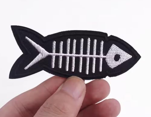 Aufnäher mit Fischgräten, Knochen, Skelett, Katzenfutter, Liebhaber, Liebe, Meer, 8,4 cm, bestickter Aufnäher für Kleidung Aufnäher mit Fischgräten, Knochen, Skelett, Katzenfutter, Liebhaber, Liebe, Meer, 8,4 cm, bestickter Aufnäher für Kleidung von Pinstant