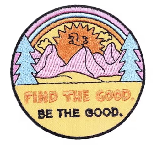 Aufnäher zum Aufbügeln, Motiv: Find The Good Be The Good Be The Good Smiling Sun Dawn Mountains Nature Goodness Kindness Motivation Motivation Positive Optimistic Goal Nice Niceness Social 7,6 cm Aufnäher zum Aufbügeln, Motiv: Find The Good Be The Good Be The Good Smiling Sun Dawn Mountains Nature Goodness Kindness Motivation Motivation Positive Optimistic Goal Nice Niceness Social 7,6 cm von Pinstant