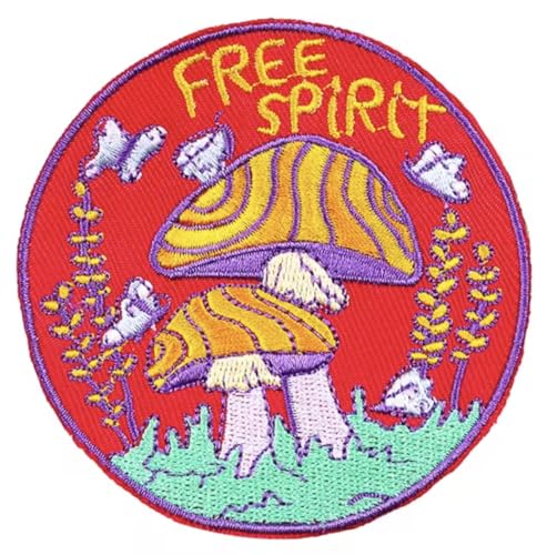 Free Spirit Hippie Pilze Pilze Pilz Psilocybin Psychedelic Experience High Magic Love Consume Use Consciousness Wahrnehmung Euphorie 8 cm Bügelbild für Kleidung von Pinstant