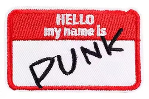 Hello My Name is Punk-Tag, Namensschild, lustiger Witz, Humor, britische Musik, Rock, Teenager, Teenager, Rebellen, Anarchie, Bandtanz, 6,6 cm, bestickter Aufnäher für Kleidung Hello My Name is Punk-Tag, Namensschild, lustiger Witz, Humor, britische Musik, Rock, Teenager, Teenager, Rebellen, Anarchie, Bandtanz, 6,6 cm, bestickter Aufnäher für Kleidung von Pinstant