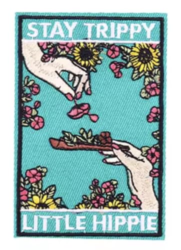 Stay Trippy Little Hippie Hippie Flower Power Peace Love 60er 70er Jahre Sonnenblume Roll Joint Hanf Marihuana 8,9 cm bestickter Thermokleber Patch für Kleidung Stay Trippy Little Hippie Hippie Flower Power Peace Love 60er 70er Jahre Sonnenblume Roll Joint Hanf Marihuana 8,9 cm bestickter Thermokleber Patch für Kleidung von Pinstant