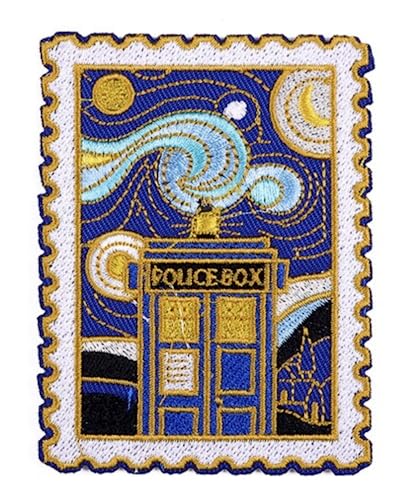 Tardis Starry Night Dr Who Van Gogh Police Box Stempel 8,6 cm zum Aufbügeln bestickt Thermokleber Patch für Kleidung von Pinstant