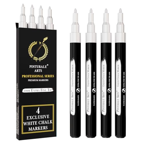 Pinturale Arts Set 4 Kreidestift Weiß | 1mm Spitze | Kreidemarker Weiss | Kreidestifte Für Tafel Abwaschbar, Kreidestifte Für Fenster, Glas, Metall, Keramik | Chalk Marker Weiß von Pinturale Arts