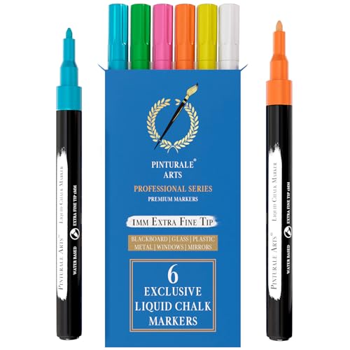 Pinturale Arts® Kreidemarker mit extra feiner 1 mm Spitze, Flüssigkreide-Marker, für Fenster, Tafeln, Glas, leicht zu löschen, feine von Pinturale Arts