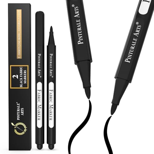 Pinturale Arts 2 Textilstift Schwarz | Textilstifte Waschmaschinenfest Schwarz Für Stoff, Textilien, Kleidung, Schuhe | Textilmarker von Pinturale Arts