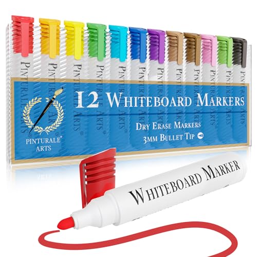 Pinturale Arts Whiteboard Marker | 12 Whiteboard Stifte Abwischbar | 3mm Spitze | für Zuhause, Büro, Schule | Folienstift Abwischbar von Pinturale Arts