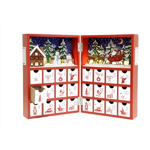 PE Weihnachten Adventskalender Buch Holz mit LEDs zum Befüllen 24 Schubladen Wiederverwendbare Weihnachten Countdown Adventskalender Weihnachtliche Dekoration Rentier Szene Kinder Erwachsene von Pioneer Effort