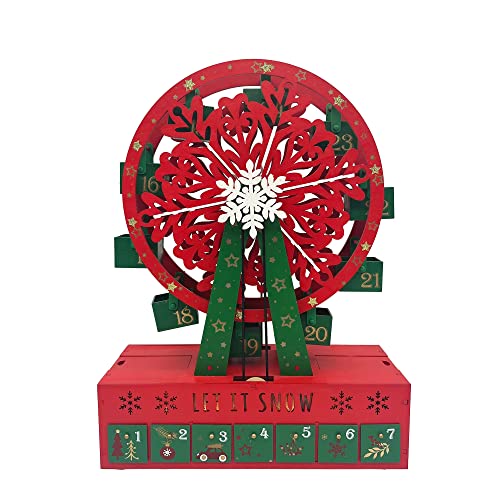Pioneer-Effort Weihnachts-Adventskalender mit Riesenrad aus Holz mit Schubladen und LED-Lichtern zum Befüllen von Süßigkeiten und kleiner Überraschung für Erwachsene und Kinder von Pioneer Effort