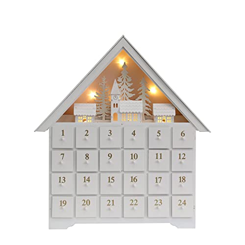 Pioneer Effort Wiederverwendbare Adventskalender Haus zum befüllen Holz Weihnachts Countdown Adventskalender mit 24 Schubladen und LED Weihnachtliche Dekoration mit Dorf Wald 40.6x45.7x6.9cm von Pioneer Effort