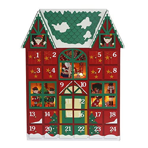 Weihnachten Adventskalender Haus aus Holz mit 24 Schubladen & LED zum Befüllen kleiner Geschenke Countdown bis Weihnachtsdeko Pioneer-Effort von Pioneer Effort