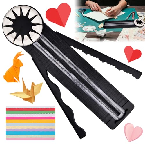 Papierschneider, 12 in 1 Schneidemaschine Papier, Multifunktionales Papier Schneidegerät mit Schnittlinienführung und Seitenlineal, für Bastelpapier, Karton, Foto, Postkarte, Scrapbook (Schwarz) von Pipihome