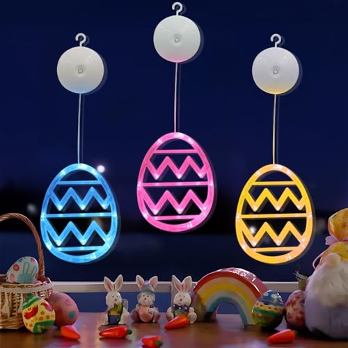 Pipihome Osterdeko Led Fenster Licht, 3 Stück Ostern Deko Fenster Lichterkette Ostereier Lichterketten Dekoration zum Aufhängen für Outdoor Innen, Zimmer Wohnzimmer Deko, Ostern Geschenk von Pipihome