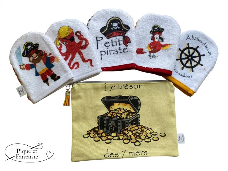 Beutel - Mini-Handschuhe Waschbare Tücher Pirates Abschminkpads Beutel - Mini-Handschuhe Waschbare Tücher Pirates Abschminkpads von Piqueetfantaisie