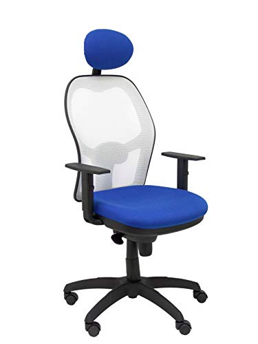 Piqueras y Crespo (PIQU7 Chorquera Stuhl aus weißem Netzstoff, Blauer Sitz mit festem Kopfteil für Büro, Einheitsgröße von Piqueras y Crespo